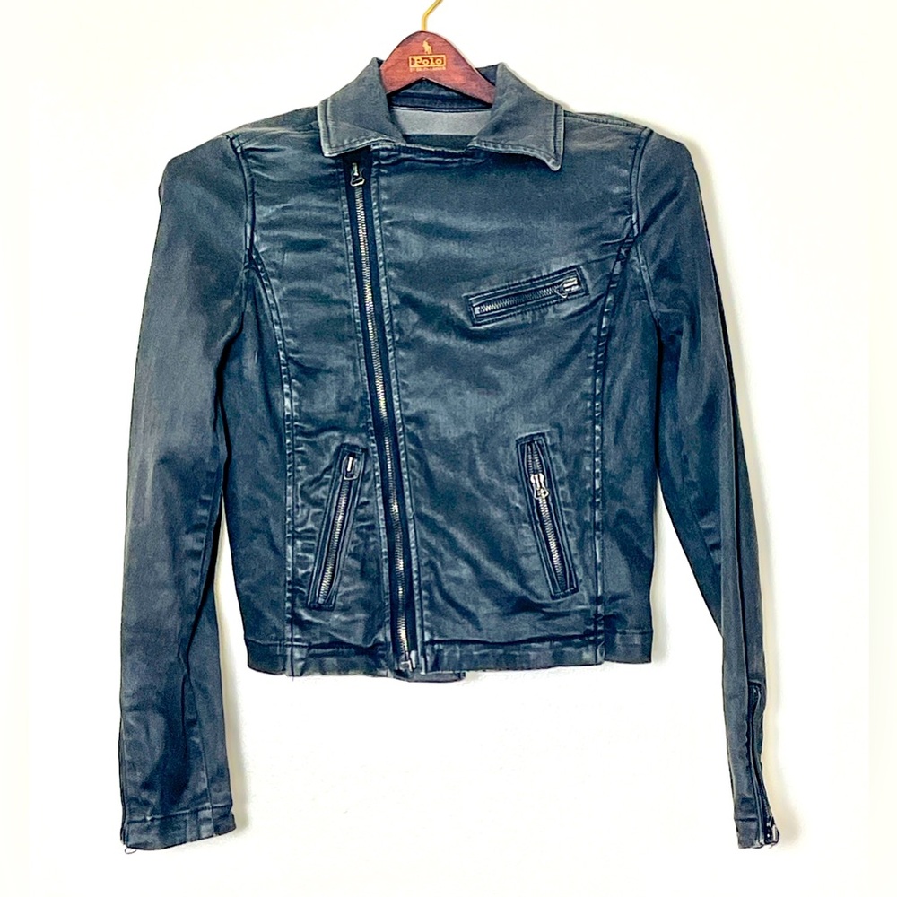 AG Adriano Goldschmied The Biker Jacket Women’s XS Black Waxed Cotton Grunge Alt